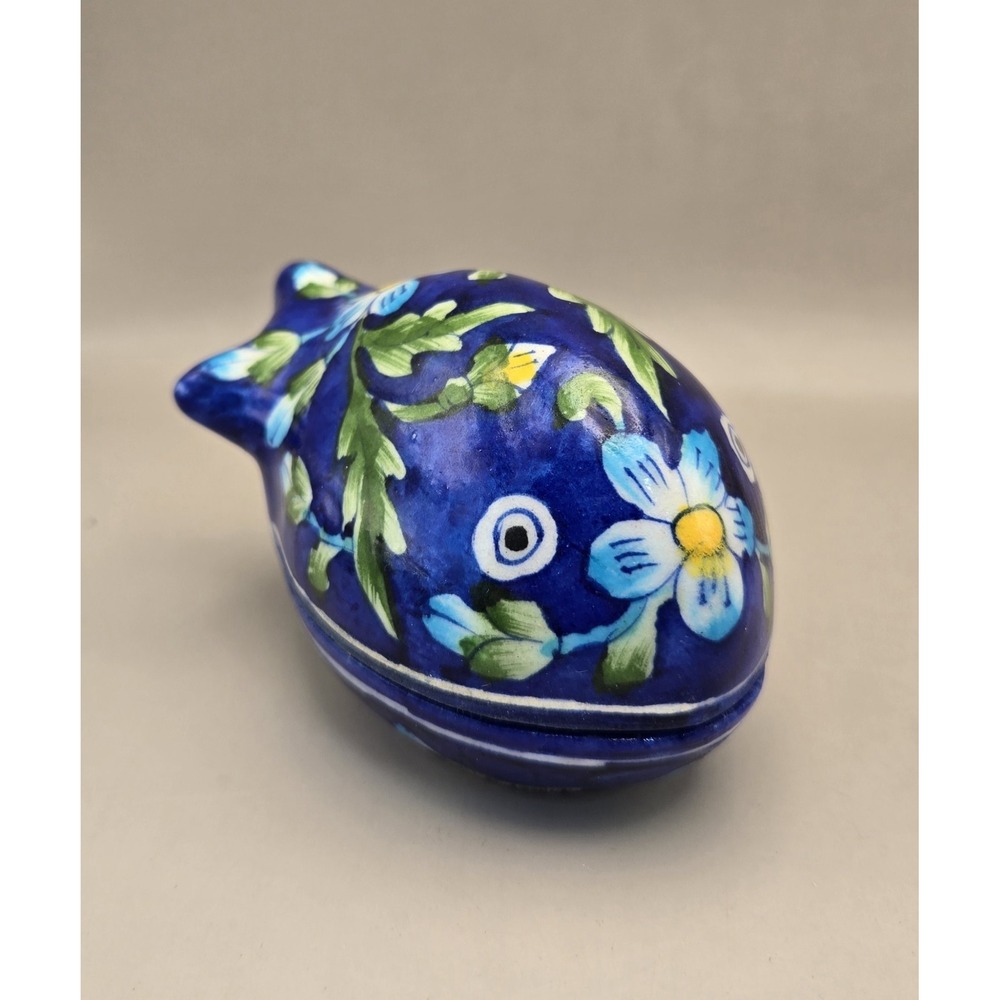 Jaiper Blue Handmade Pottery. Fish Shape Trinket Box B#30